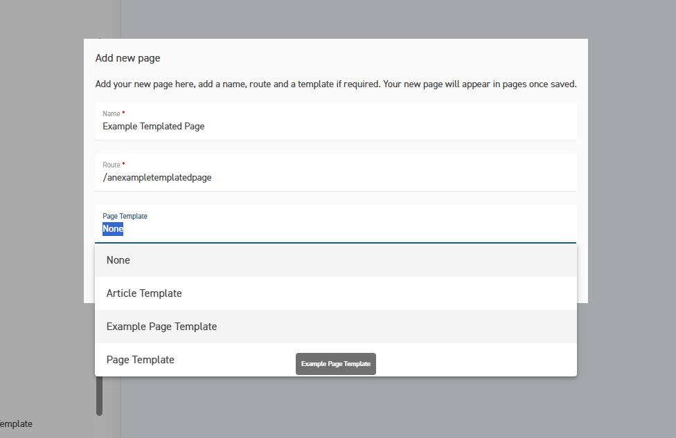 Creating a Page from a Page Template